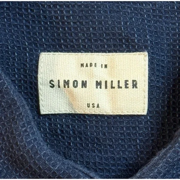 Simon Miller Blue Casual Preppy Work Waffle Knit Button Up Flannel Shirt Men's 3 - Picture 4 of 9